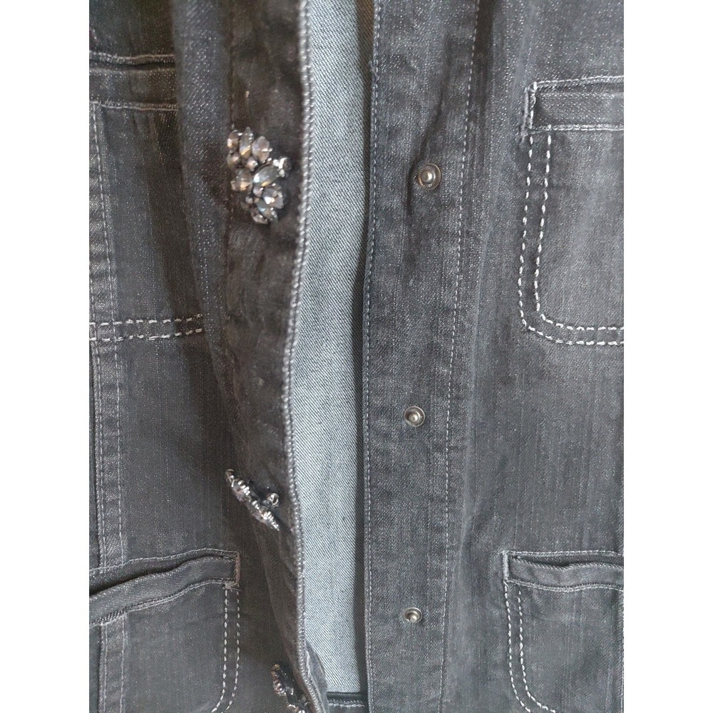 Chico's denim rhinestone flowered Jacket Sz 2 Black classic Boho Feminine Y2k - Picture 6 of 9